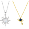 White Opal Sun & Sunburst and Saturn Necklace Layering Set in Sterling Silver buy online shopping cheap sale